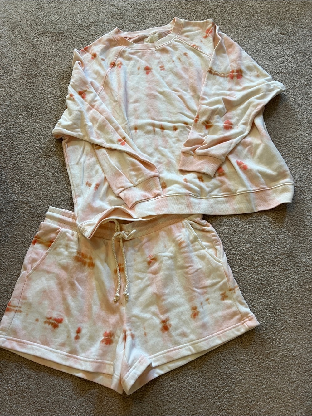 Lou & Grey Pink & Cream “Creamsickle” Tie-Dye Sweat Shorts (L) Shirt (XL)